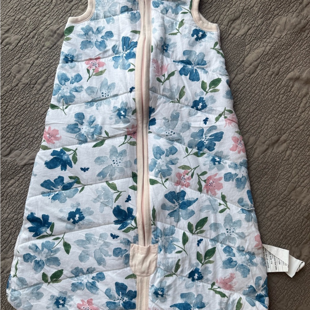 Organic Cotton Quilted Floral Blue & Pink Kids Sleep Sack, size Medium